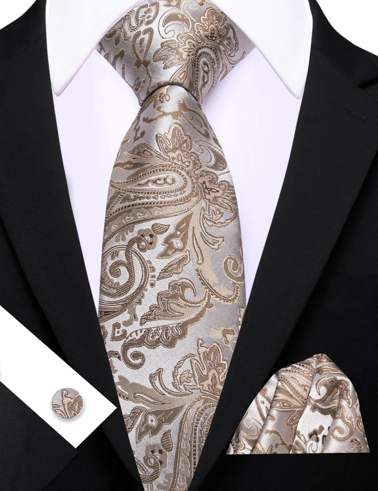 Barry. Wang Blue Paisley Tie Silk Tie Pocket Square Cufflinks Set for Men sold by Barrywang product image thumbnail 5