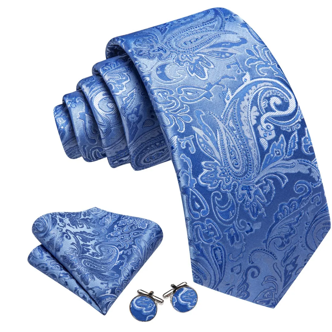Barry. Wang Blue Paisley Tie Silk Tie Pocket Square Cufflinks Set for Men sold by Barrywang product image thumbnail 3