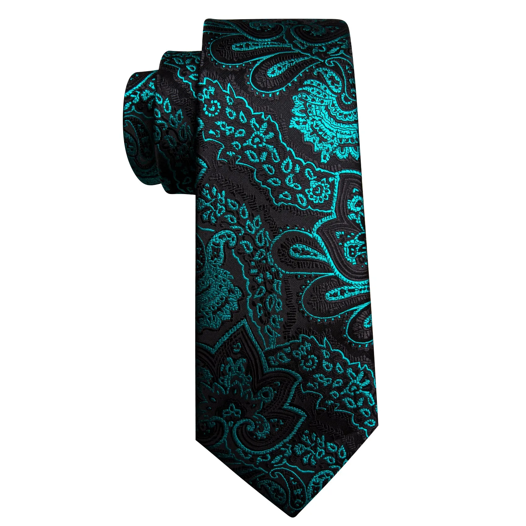Barry Wang Teal Green Black Blue Paisley Silk Tie Hanky Cufflinks Set sold by Barrywang product image thumbnail 5