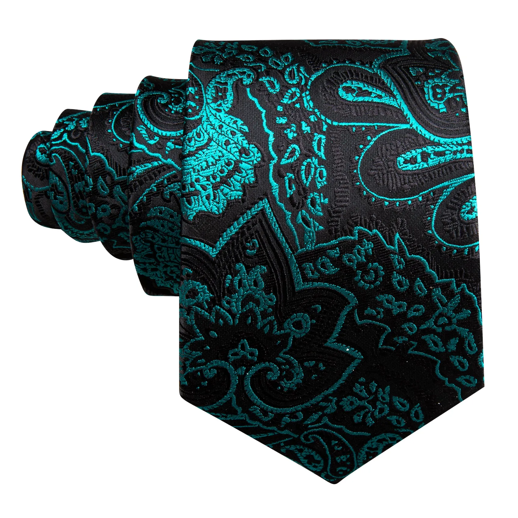 Barry Wang Teal Green Black Blue Paisley Silk Tie Hanky Cufflinks Set sold by Barrywang product image thumbnail 4
