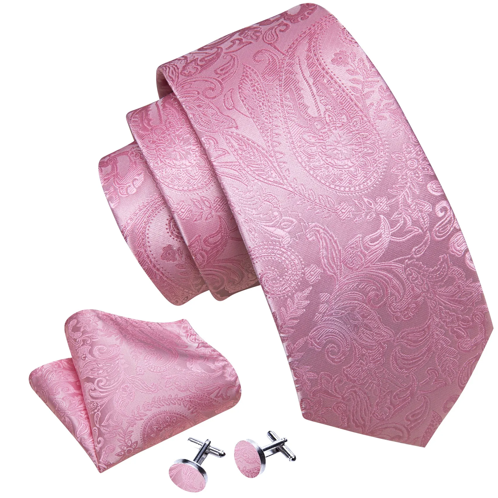 Barry Wang Pink Paisley Silk Men's Necktie Handkerchief Cufflinks Set sold by Barrywang product image thumbnail 2