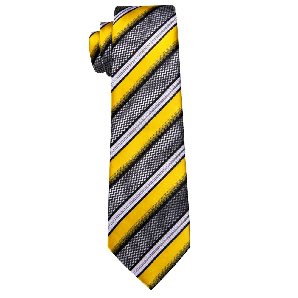 Barry. Wang Yellow Black White Tie Striped Tie Pocket Square Cufflinks Set sold by Barrywang product image thumbnail 4