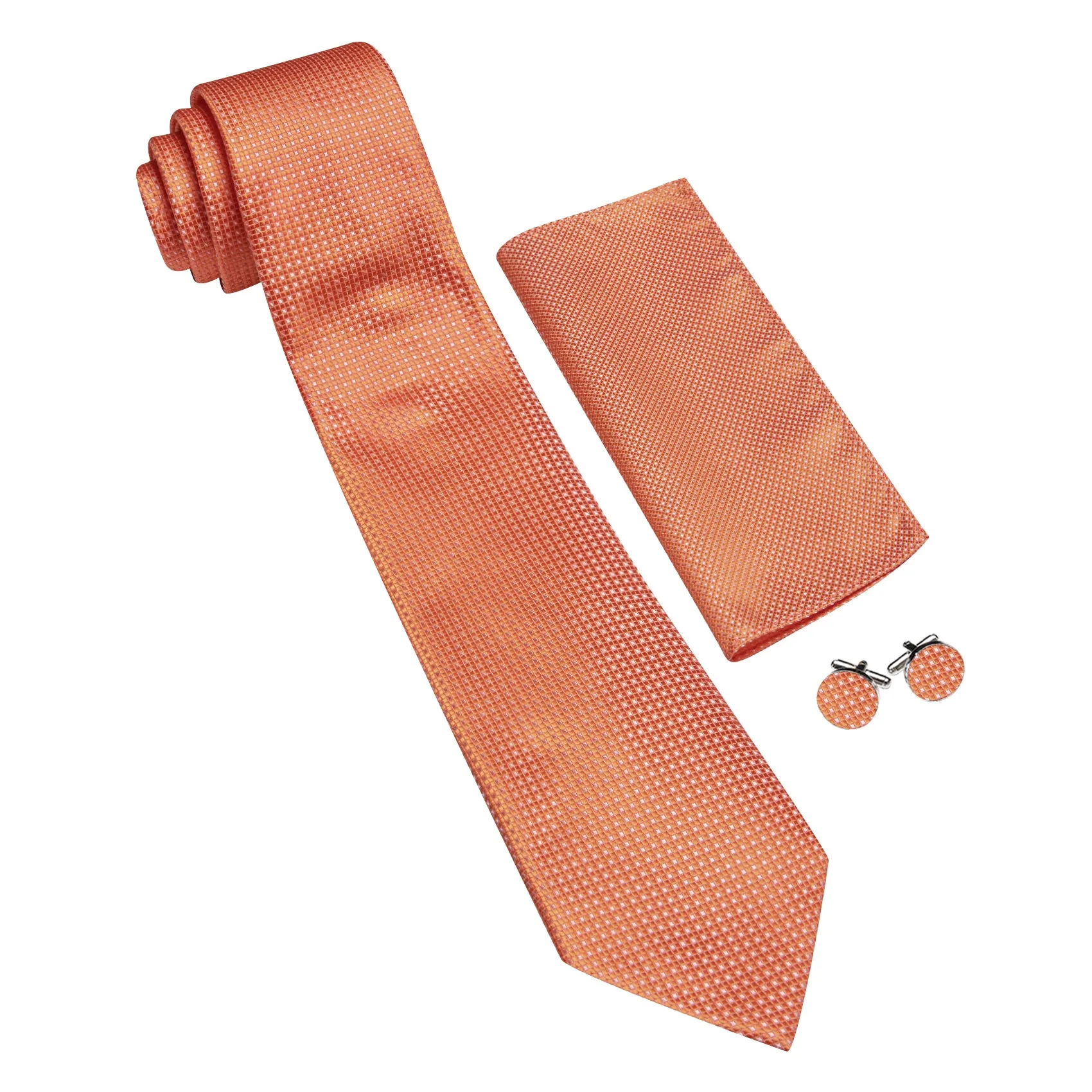 Barry. Wang Coral Tie Classic Plaid Tie Pocket Square Cufflinks Set For Men sold by Barrywang product image thumbnail 3