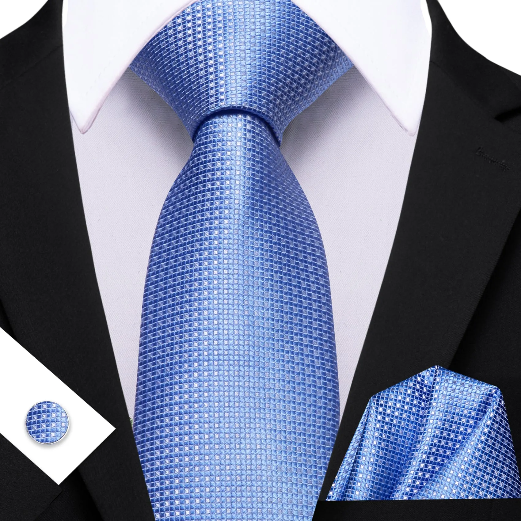 Barry. Wang Coral Tie Classic Plaid Tie Pocket Square Cufflinks Set For Men sold by Barrywang product image thumbnail 4