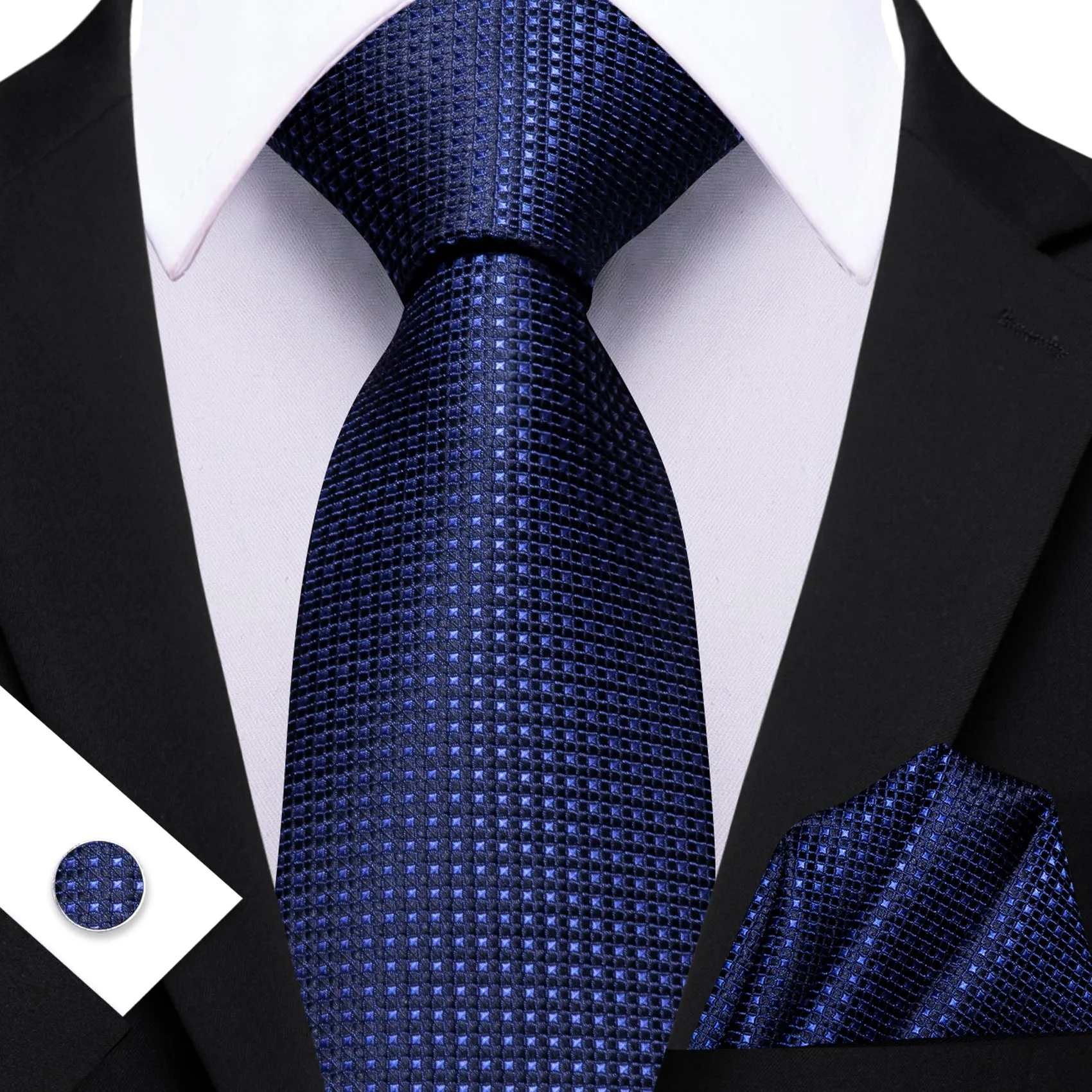 Barry. Wang Coral Tie Classic Plaid Tie Pocket Square Cufflinks Set For Men sold by Barrywang product image thumbnail 5