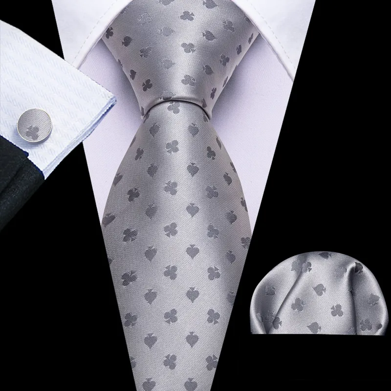 Barry. Wang Silver Tie Novelty Polka Dots Tie Pocket Square Cufflinks Set For Men sold by Barrywang