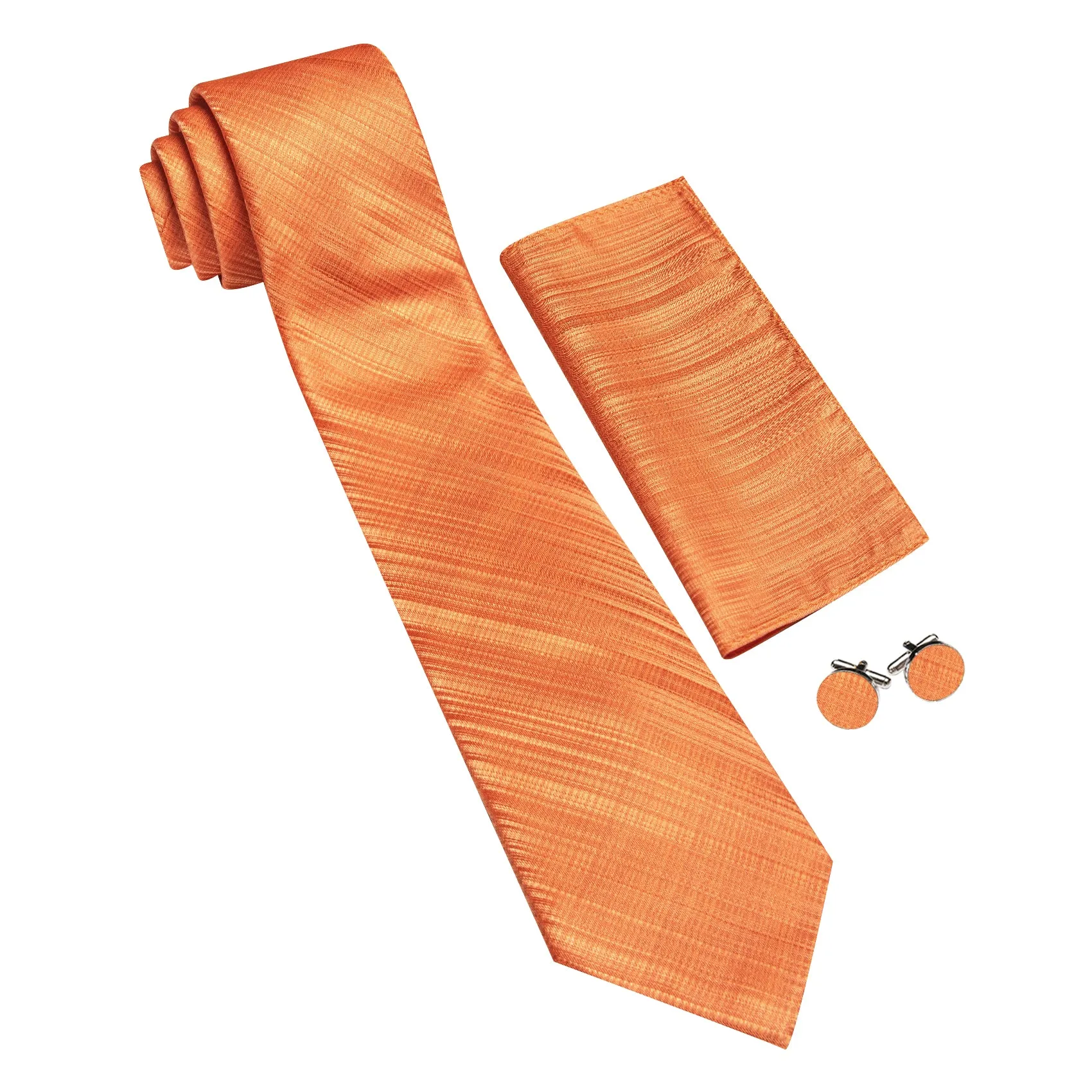 Barry. Wang Dark Orange Tie Solid Tie Pocket Square Cufflinks Set For Men sold by Barrywang product image thumbnail 2
