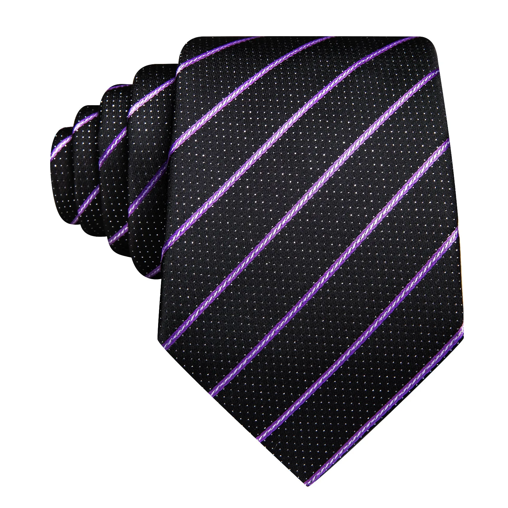 Barry. Wang Black Tie Purple Stripe Silk Tie Pocket Square Cufflinks Set sold by Barrywang product image thumbnail 4
