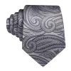 Barry Wang Silver Tie Paisley Silk Tie Pocket Square Cufflinks Set For Men sold by Barrywang