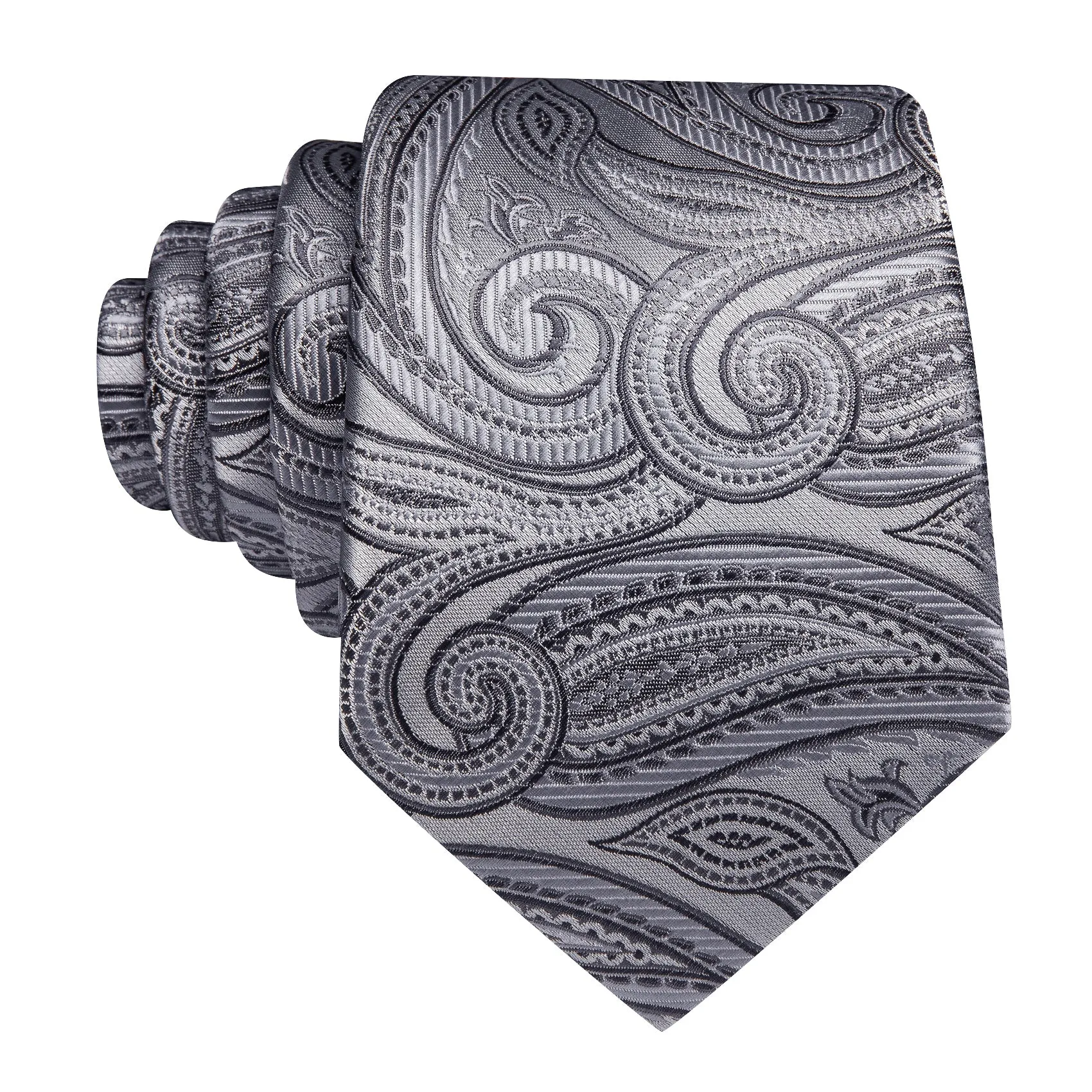 Barry. Wang Silver Tie Paisley Silk Tie Pocket Square Cufflinks Set For Men sold by Barrywang product image thumbnail 3