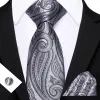 Barry Wang Silver Tie Paisley Silk Tie Pocket Square Cufflinks Set For Men sold by Barrywang