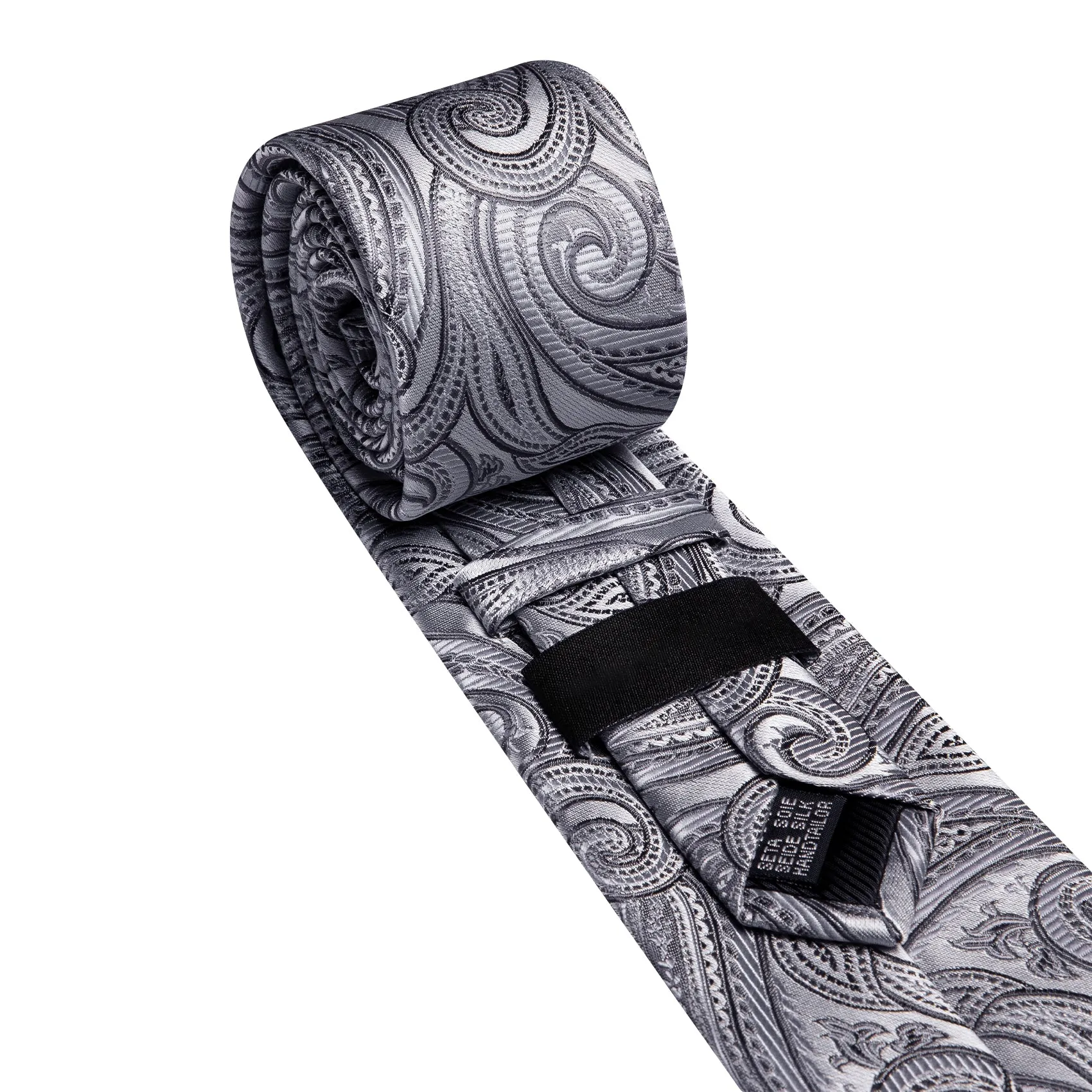 Barry. Wang Silver Tie Paisley Silk Tie Pocket Square Cufflinks Set For Men sold by Barrywang product image thumbnail 4