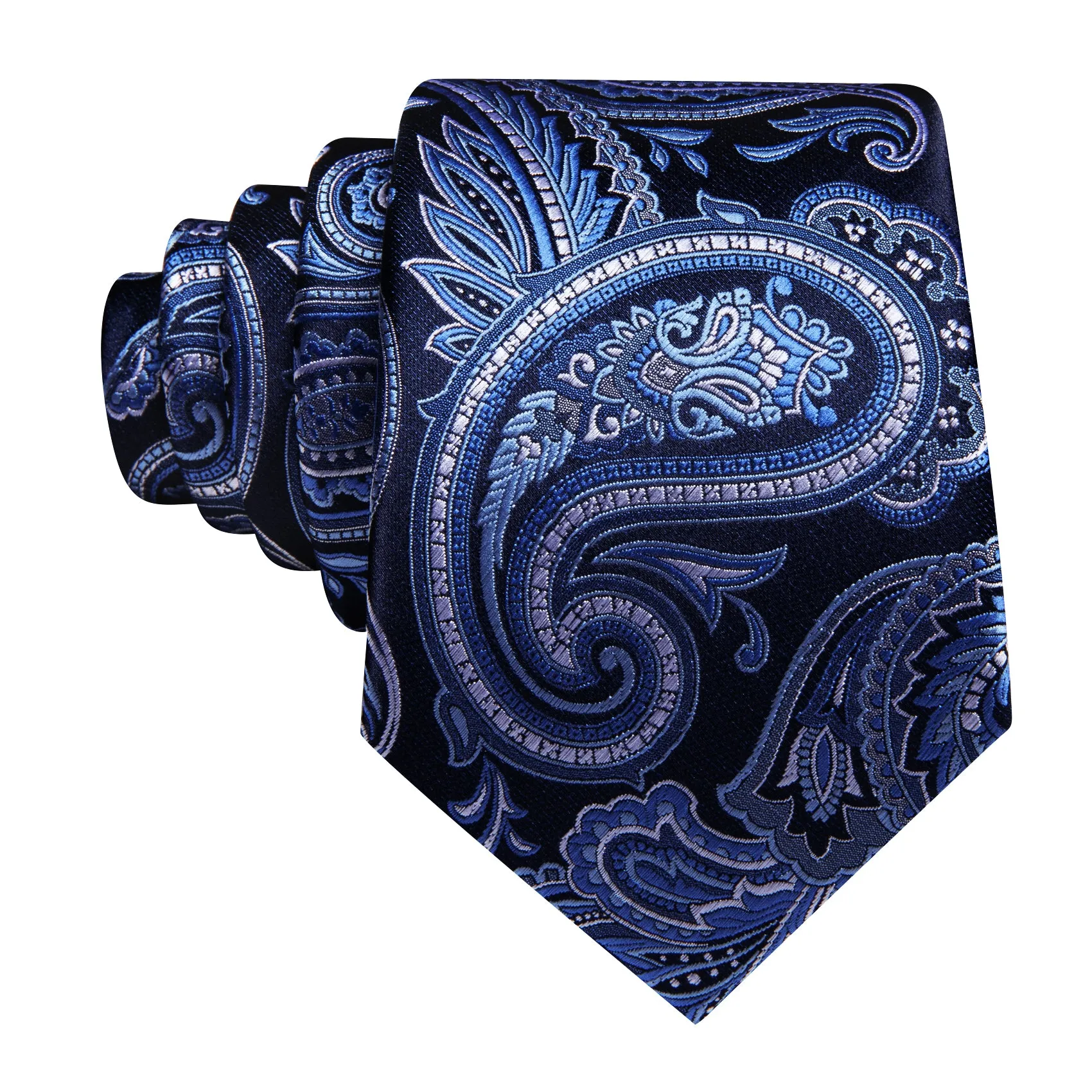 Barry Wang Dark Blue Tie Paisley Silk Tie Pocket Square Cufflinks Set For Men sold by Barrywang product image thumbnail 3