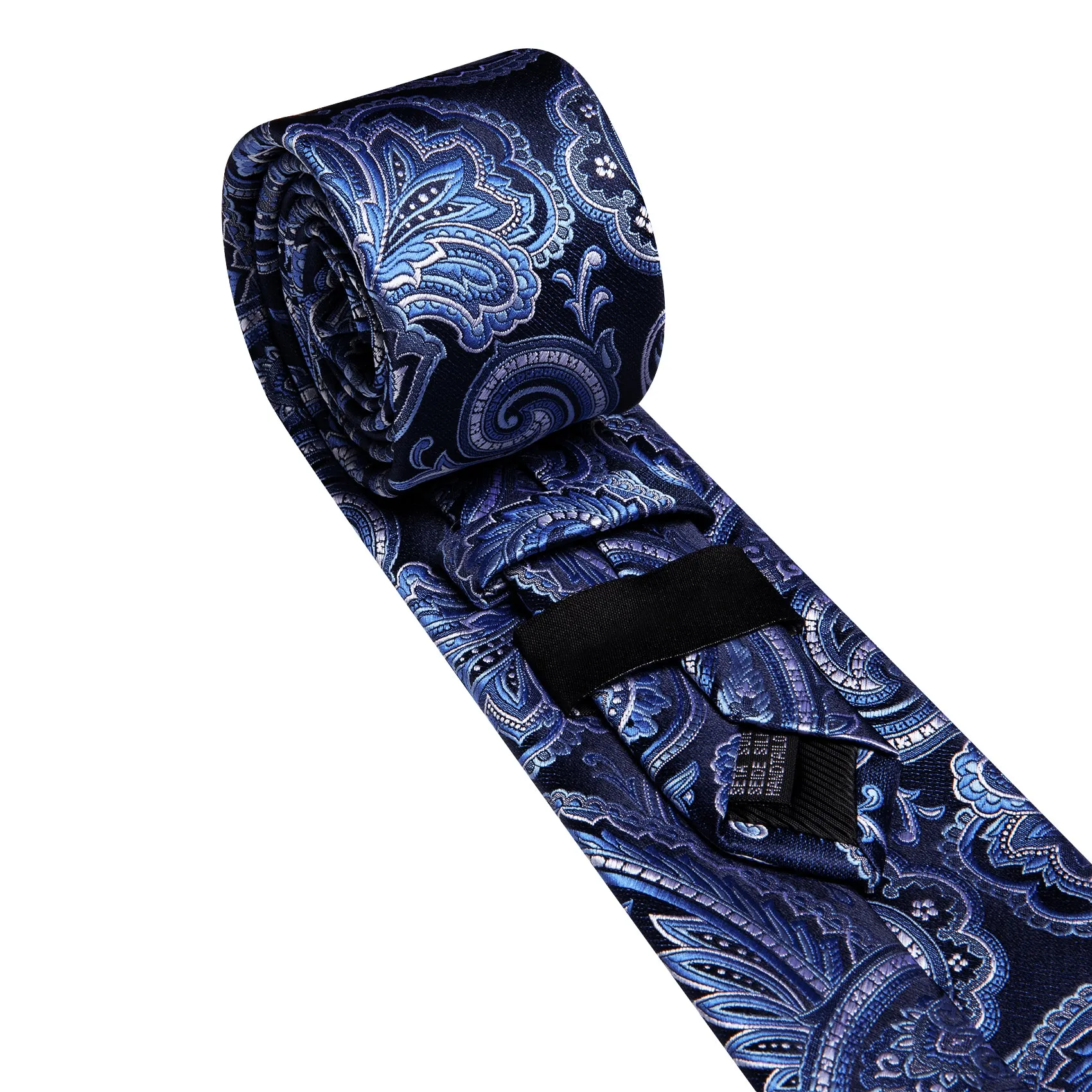 Barry Wang Dark Blue Tie Paisley Silk Tie Pocket Square Cufflinks Set For Men sold by Barrywang product image thumbnail 4