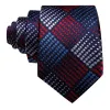 Barry Wang Red Blue Silver Tie Plaid Tie Silk Tie Pocket Square Cufflinks Set For Men sold by Barrywang