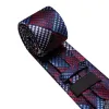 Barry Wang Red Blue Silver Tie Plaid Tie Silk Tie Pocket Square Cufflinks Set For Men sold by Barrywang