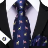 Barry Wang Dark Blue Tie Animal Tie Silk Tie Pocket Square Cufflinks Set For Men sold by Barrywang