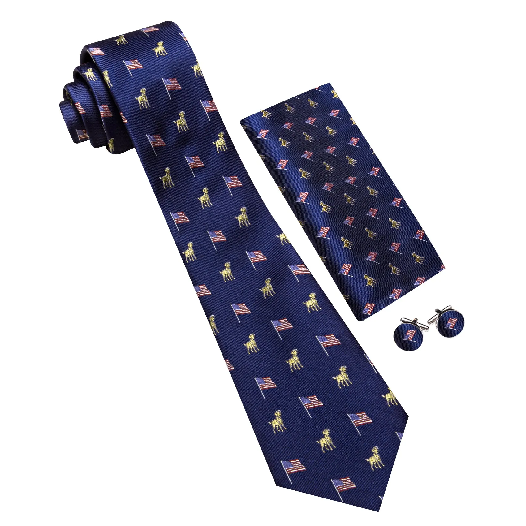 Barry Wang  Dark Blue Tie Animal Tie Silk Tie Pocket Square Cufflinks Set For Men sold by Barrywang product image thumbnail 2
