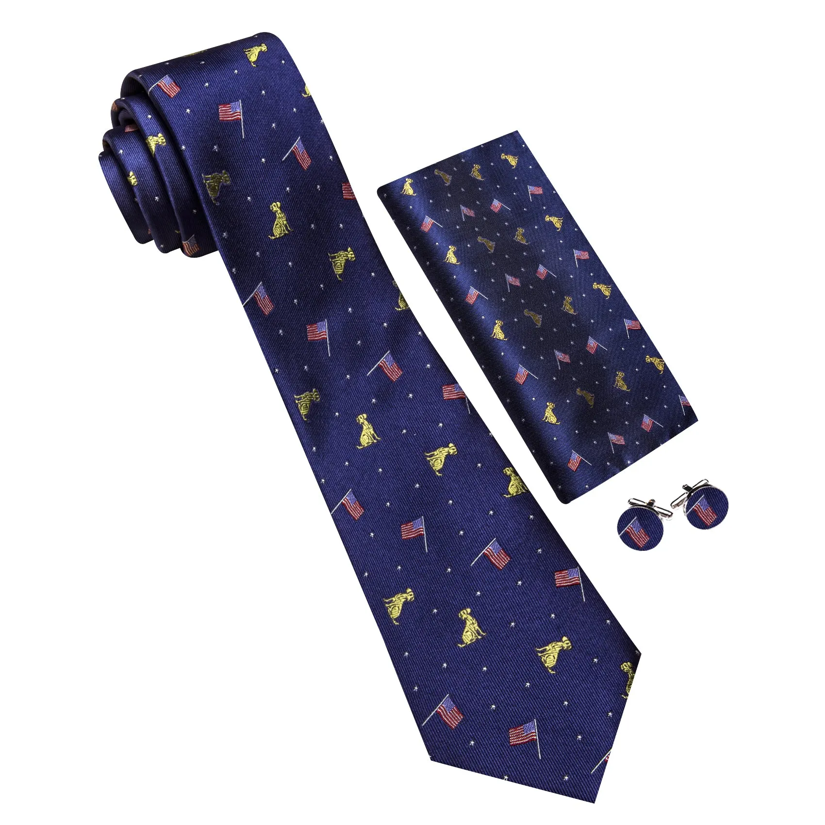 Barry Wang Dark Blue Tie Animal Tie Polka Dot Silk Tie Pocket Square Cufflinks Set sold by Barrywang product image thumbnail 2