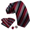 Barry. Wang Men's Black Red Silver Tie Striped Tie Pocket Square Cufflinks Set sold by Barrywang