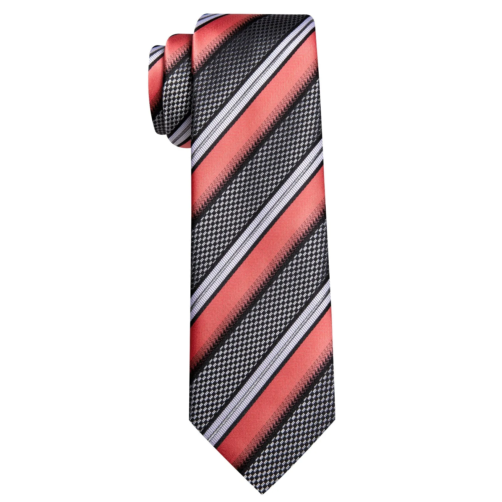 Barry. Wang Salmon White Grey Tie Striped Tie Silk Tie Pocket Square Cufflinks Set sold by Barrywang product image thumbnail 4