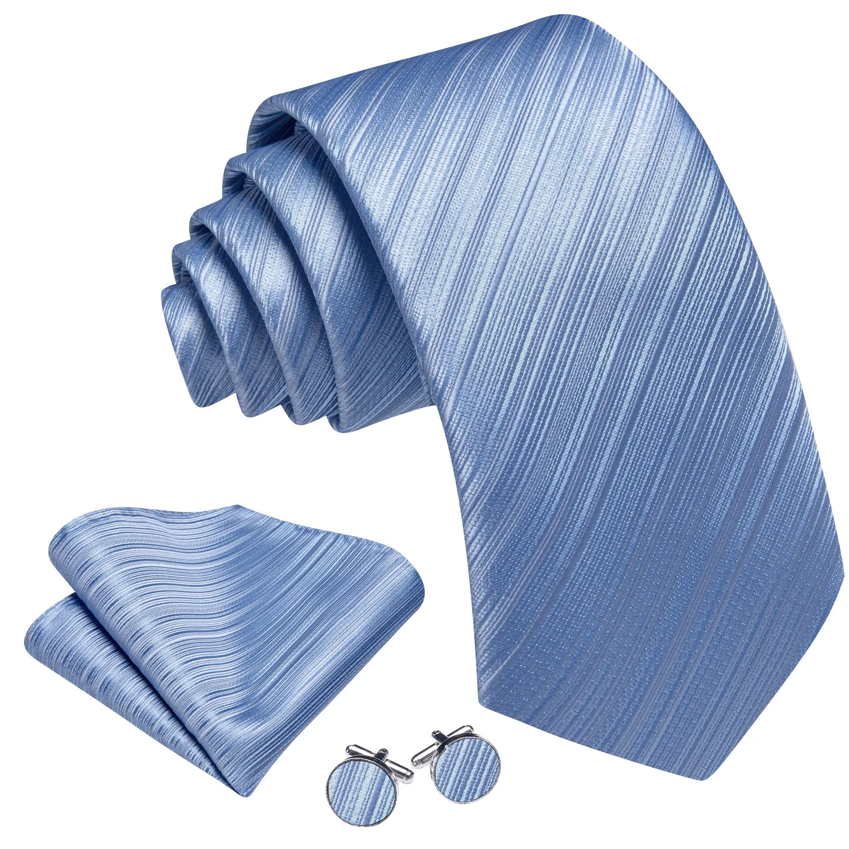 Barry. Wang Blue Tie Striped Tie Silk Tie Pocket Square Cufflinks Set For Men sold by Barrywang product image thumbnail 3