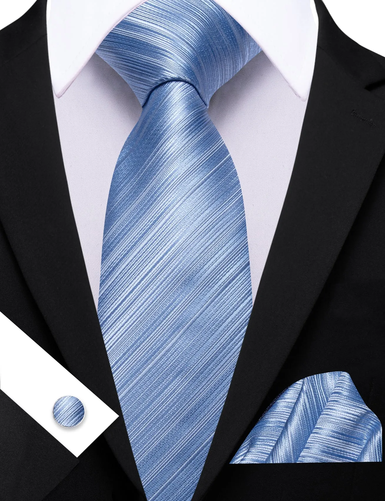 Barry. Wang Blue Tie Striped Tie Silk Tie Pocket Square Cufflinks Set For Men sold by Barrywang