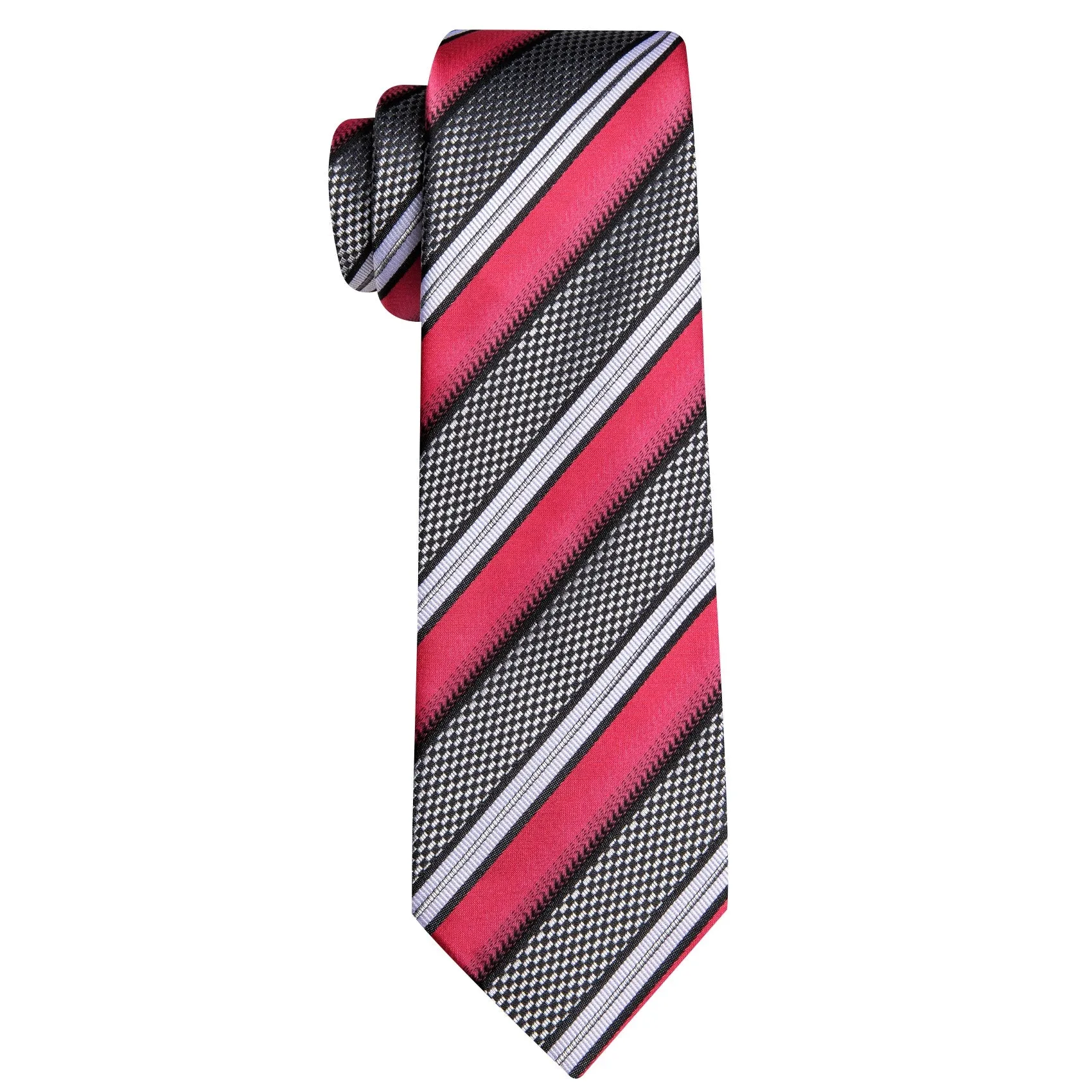 Barry. Wang Dark Pink White Grey Tie Striped Tie Silk Tie Pocket Square Cufflinks Set sold by Barrywang product image thumbnail 4