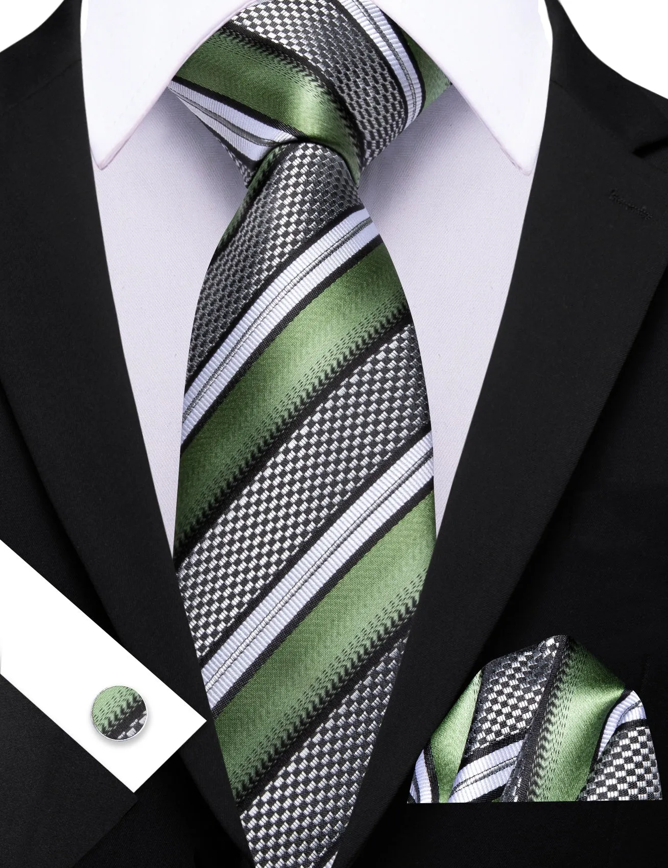 Barry. Wang Dark Pink White Grey Tie Striped Tie Silk Tie Pocket Square Cufflinks Set sold by Barrywang product image thumbnail 5