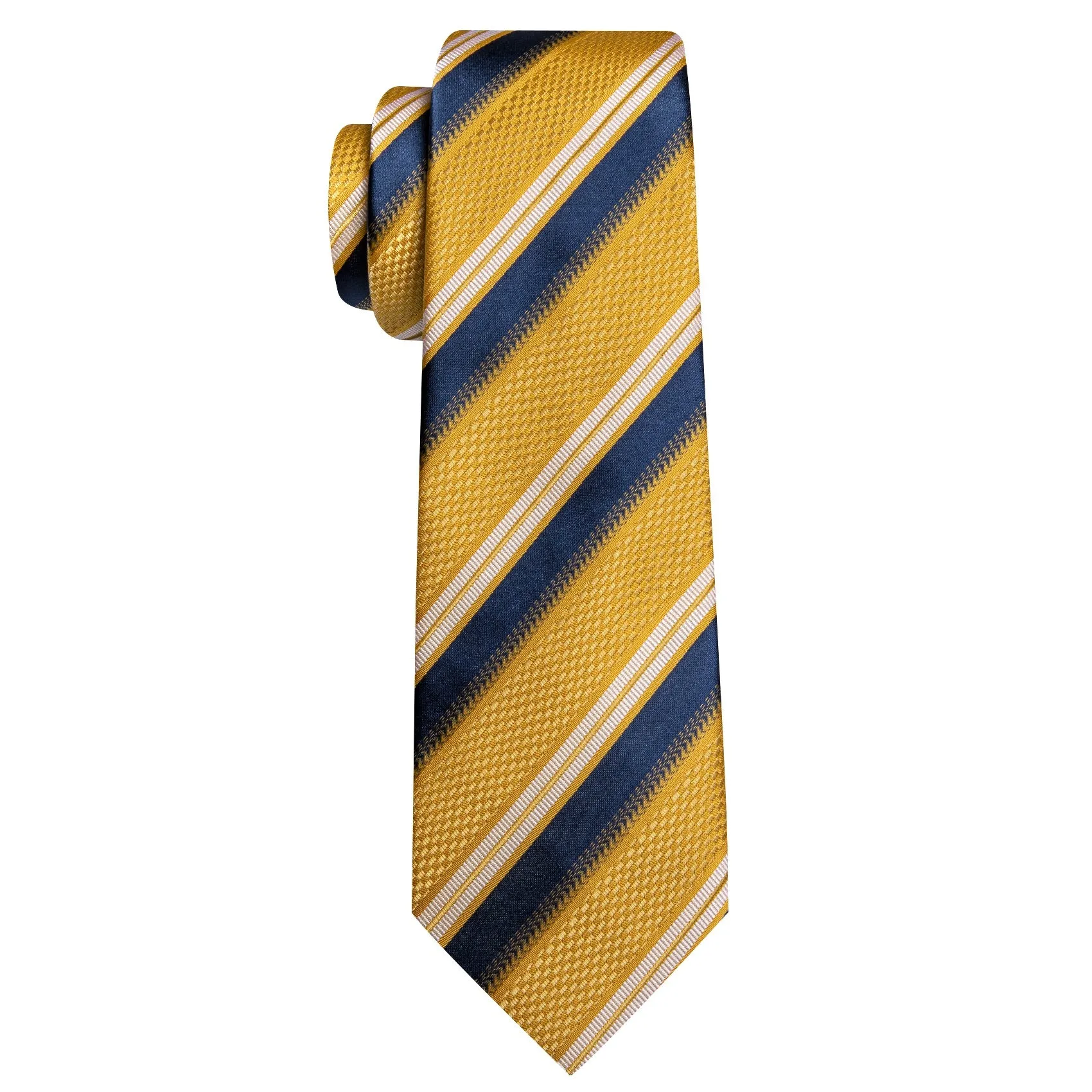 Barry. Wang Yellow Tie Blue Striped Tie Silk Tie Pocket Square Cufflinks Set For Men sold by Barrywang product image thumbnail 4