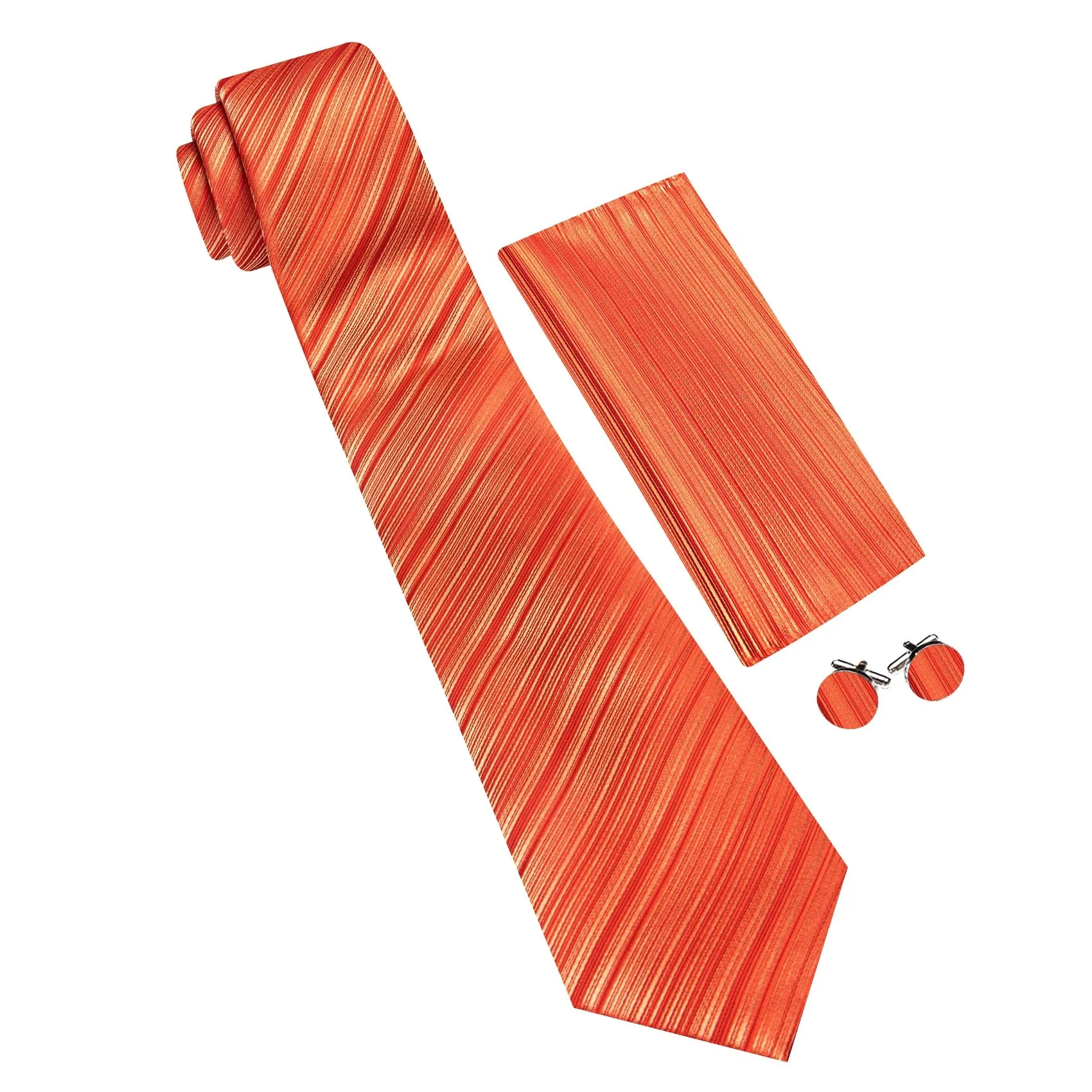 Barry Wang Orange Striped Tie Silk Tie Pocket Square Cufflinks Set sold by Barrywang product image thumbnail 2