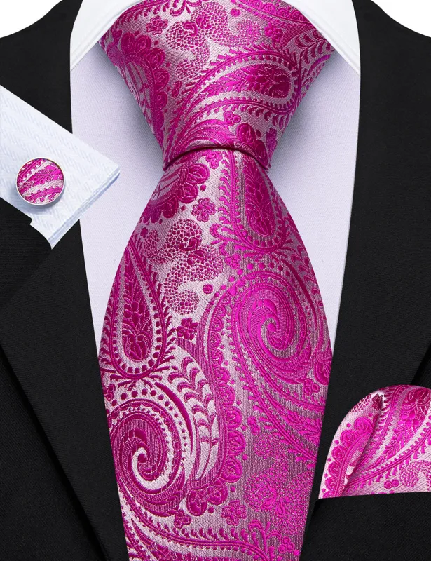 Barry. Wang Royal Fuchsia Pink Tie Paisley Tie Silk Tie Pocket Square Cufflinks Set sold by Barrywang