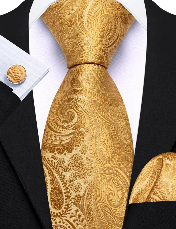 Barry Wang Gold Paisley Ties for Men Silk Soft Necktie Set sold by Barrywang