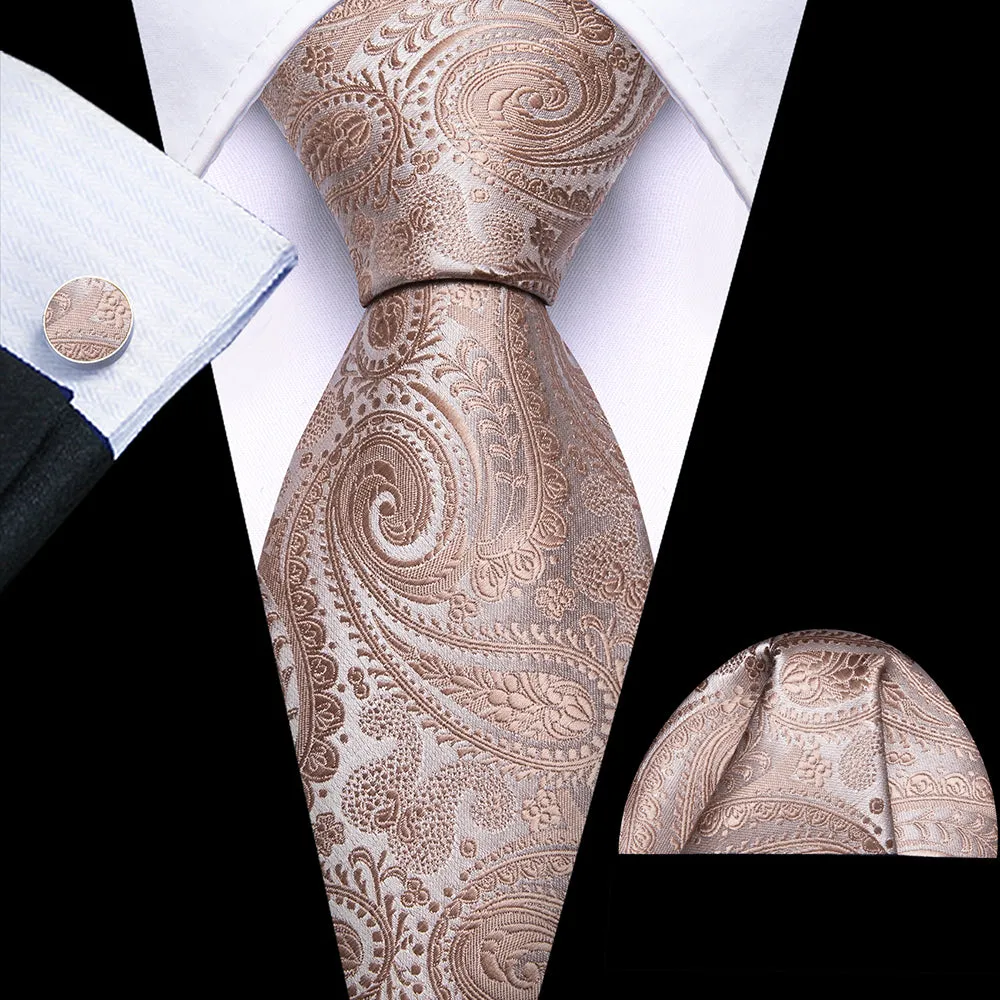 Barry Wang Champagne Paisley Tie for Men Silk Necktie Set sold by Barrywang product image thumbnail 4