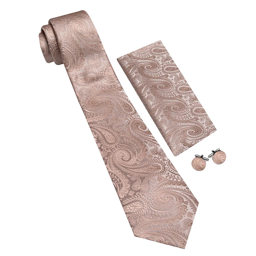 Barry Wang Champagne Paisley Tie for Men Silk Necktie Set sold by Barrywang product image thumbnail 3