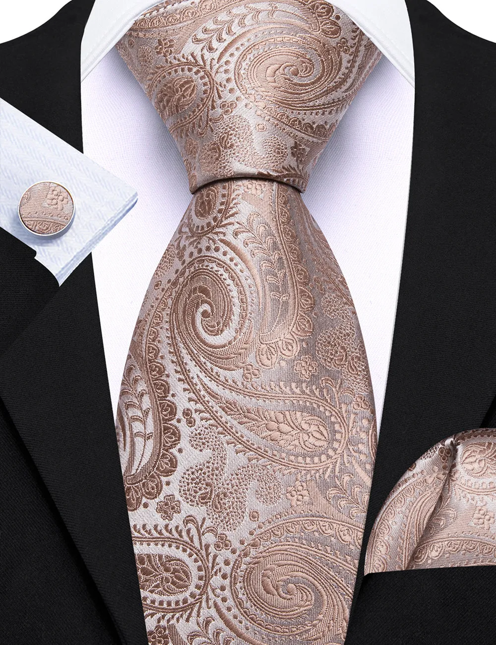 Barry Wang Champagne Paisley Tie for Men Silk Necktie Set sold by Barrywang