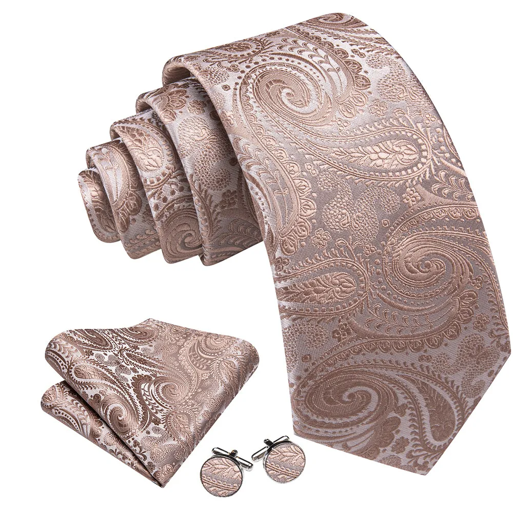 Barry Wang Champagne Paisley Tie for Men Silk Necktie Set sold by Barrywang product image thumbnail 2