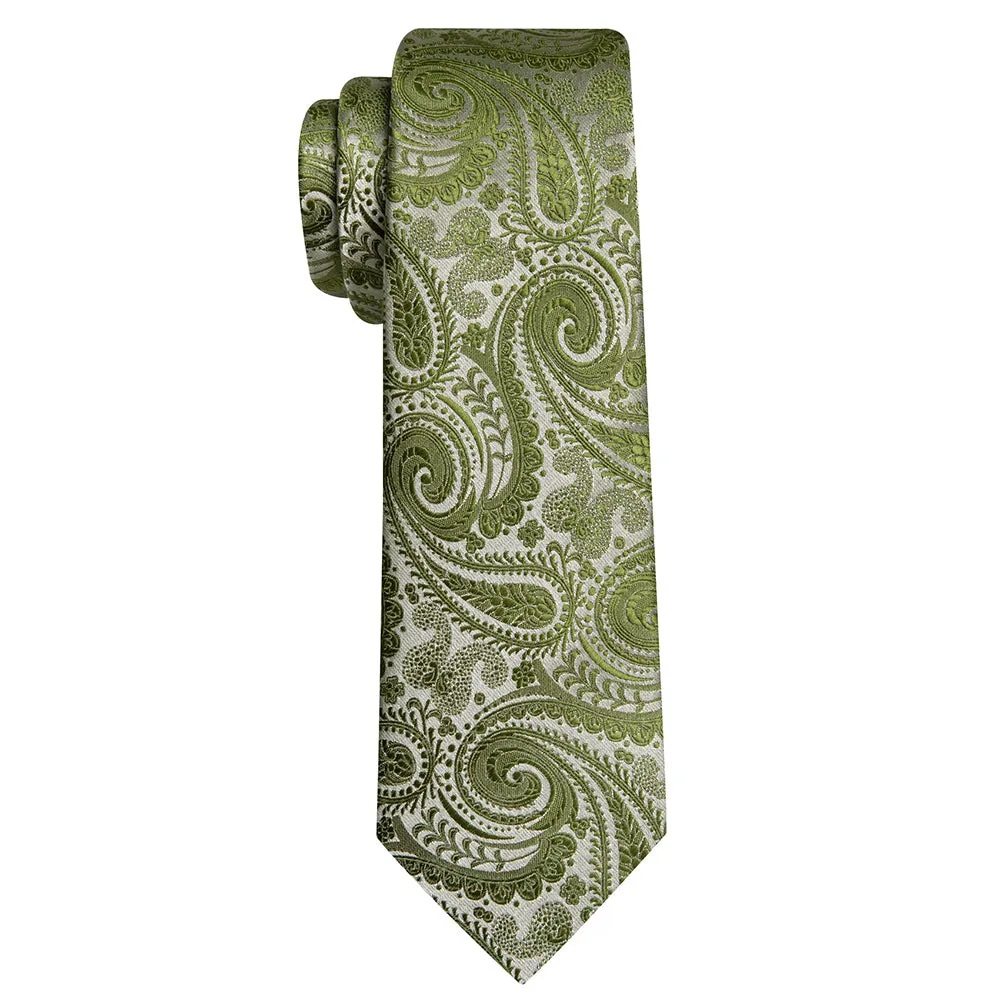 Barry. Wang Olive Green Paisley Ties for Men Silk Necktie Set sold by Barrywang product image thumbnail 5
