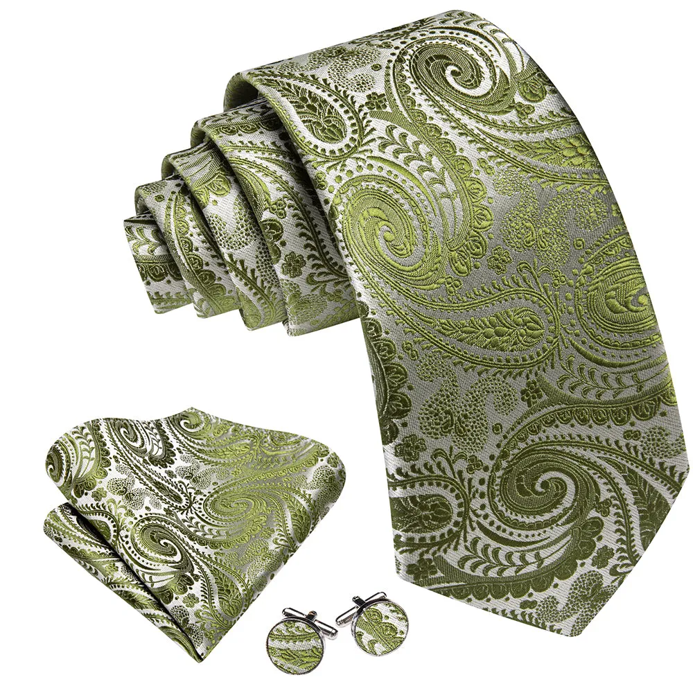 Barry. Wang Olive Green Paisley Ties for Men Silk Necktie Set sold by Barrywang product image thumbnail 2