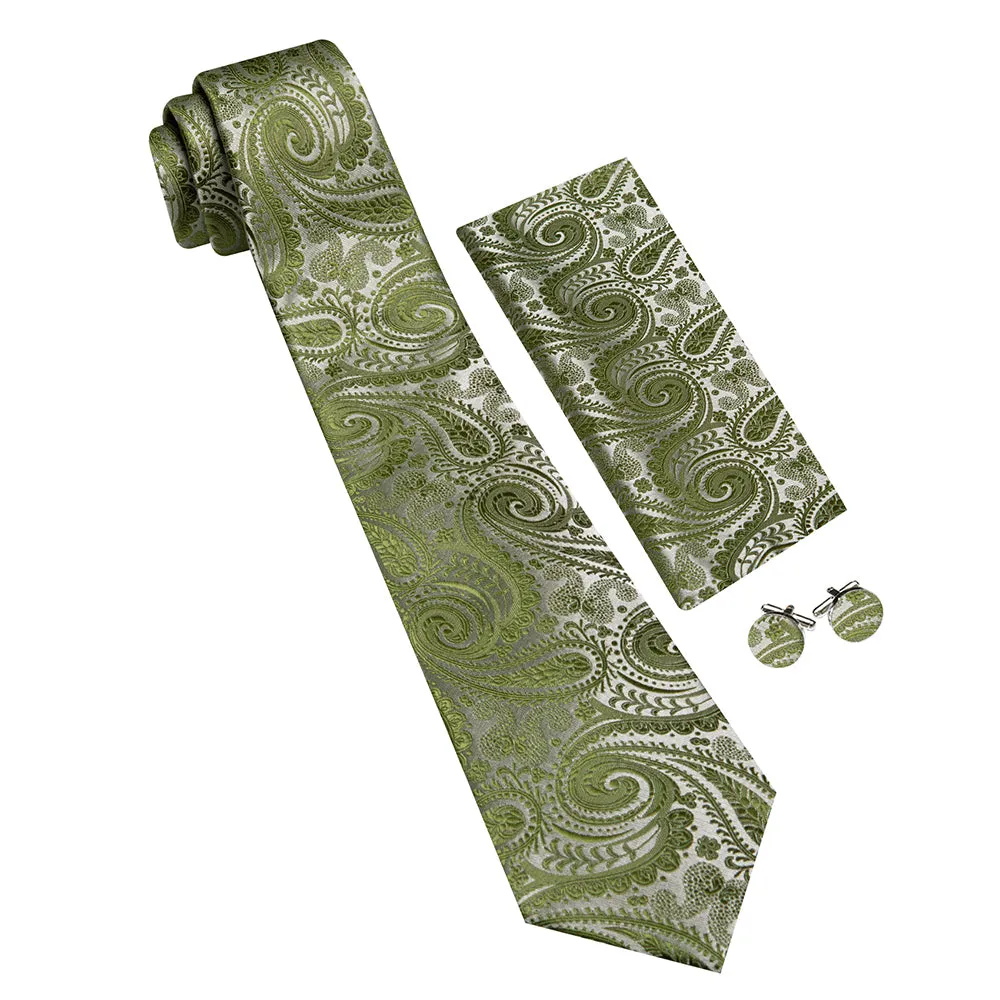 Barry. Wang Olive Green Paisley Ties for Men Silk Necktie Set sold by Barrywang product image thumbnail 3