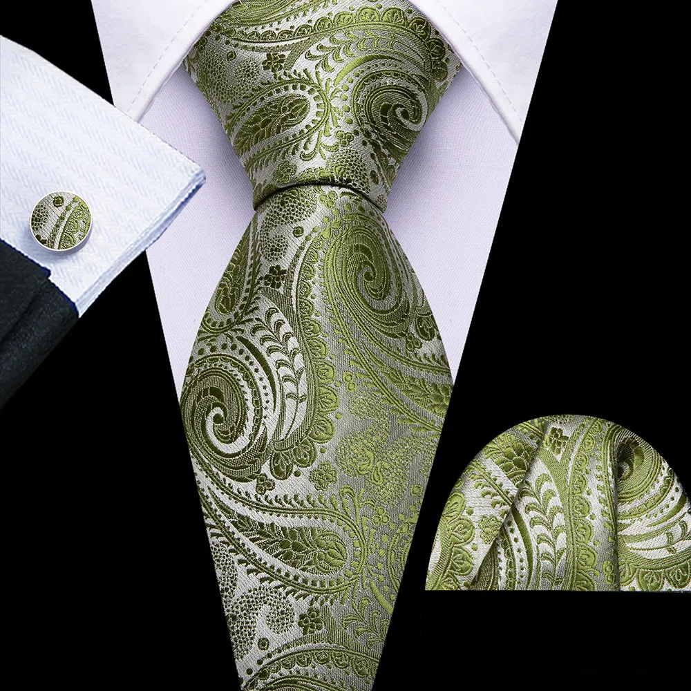 Barry. Wang Olive Green Paisley Ties for Men Silk Necktie Set sold by Barrywang product image thumbnail 4