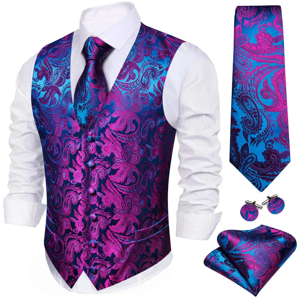 Barry. Wang Men's Blue Purple Paisley Silk Vest Necktie Set sold by Barrywang product image thumbnail 2