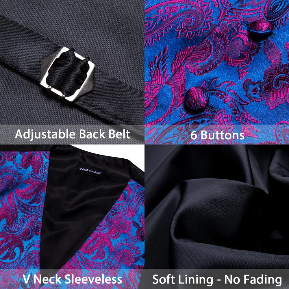 Barry. Wang Men's Blue Purple Paisley Silk Vest Necktie Set sold by Barrywang product image thumbnail 5