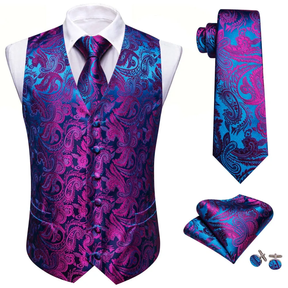 Barry. Wang Men's Blue Purple Paisley Silk Vest Necktie Set sold by Barrywang product image thumbnail 3