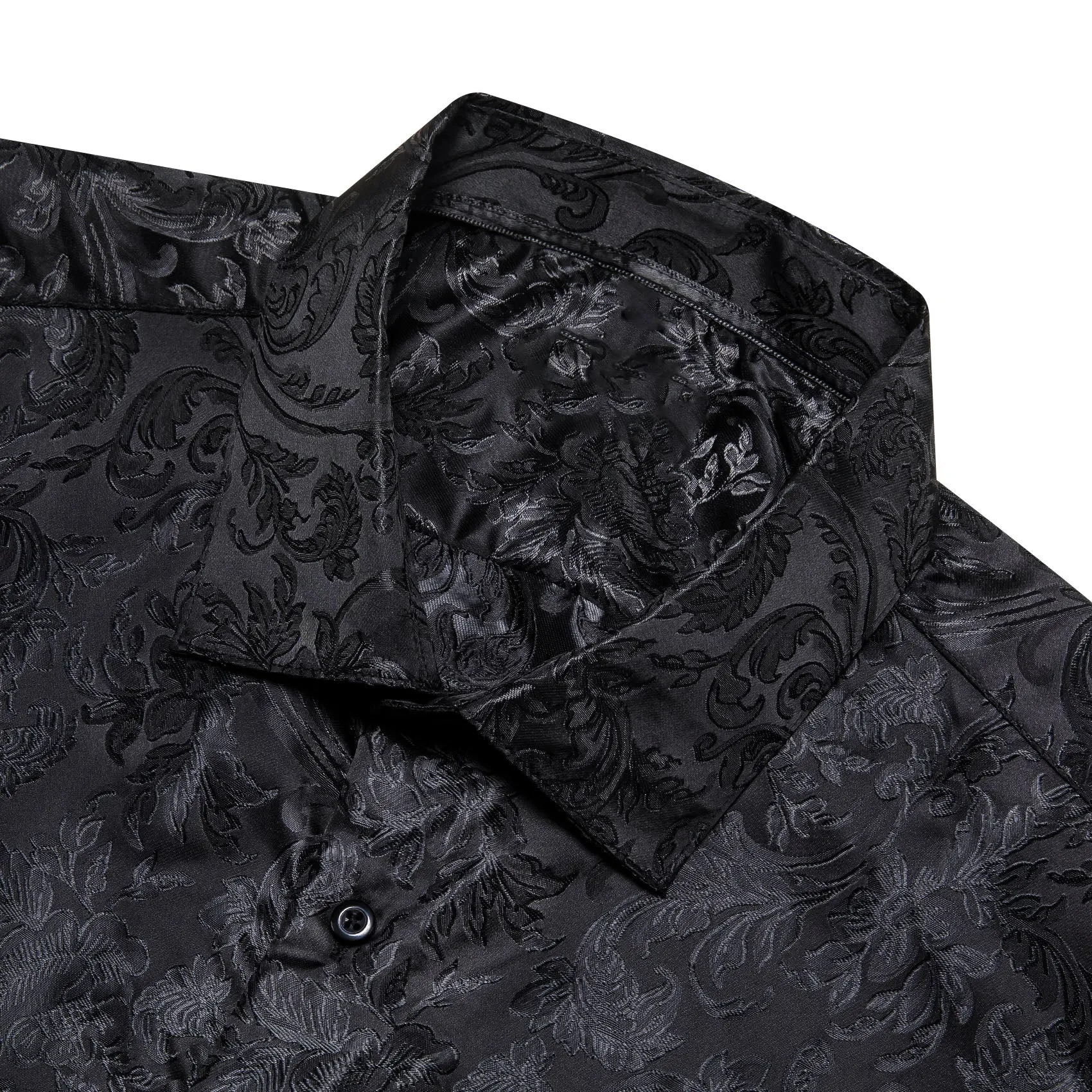 Barry. Wang Black Floral Shirt Silk Long Sleeve Collar Dress Shirt For Men sold by Barrywang product image thumbnail 2