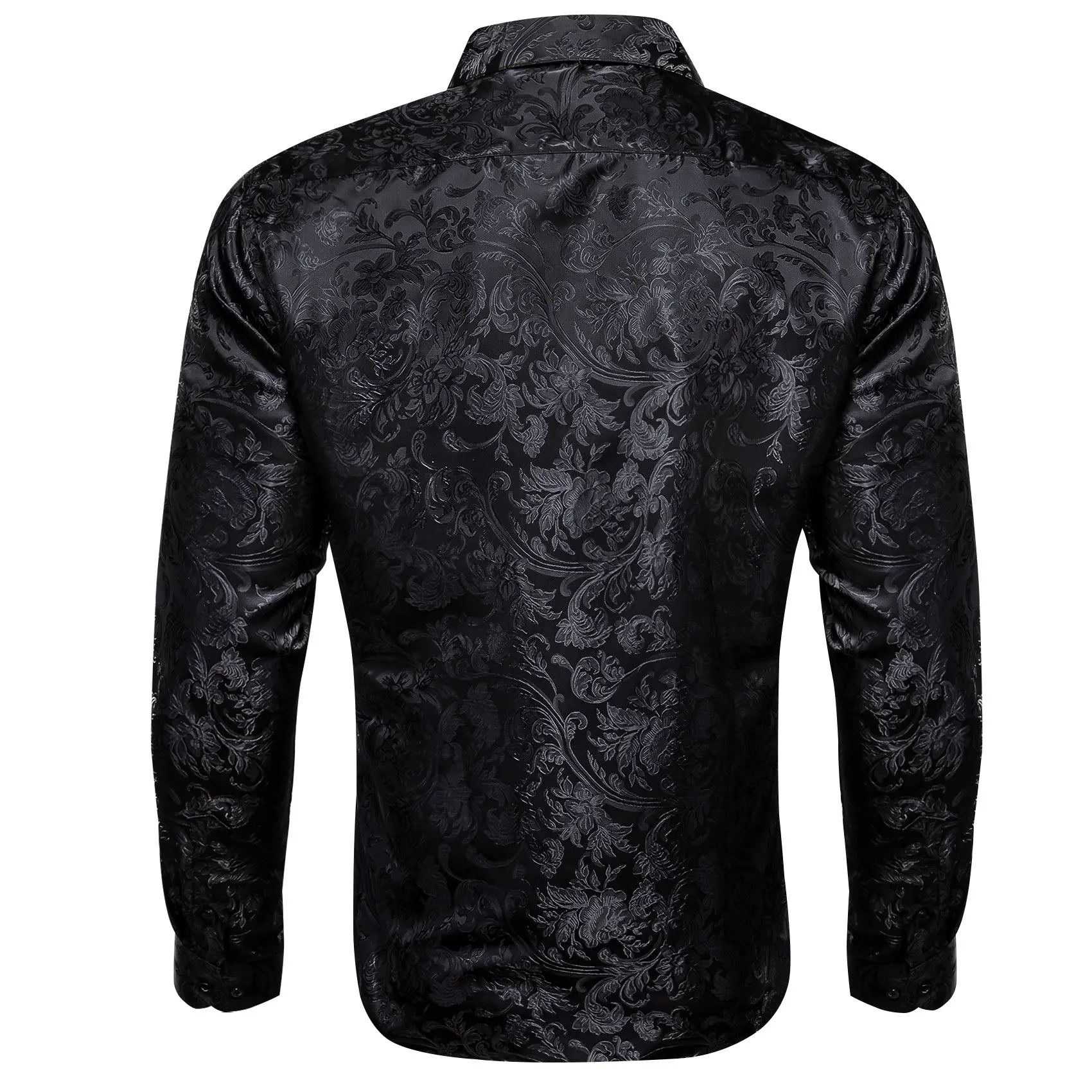 Barry. Wang Black Floral Shirt Silk Long Sleeve Collar Dress Shirt For Men sold by Barrywang product image thumbnail 4