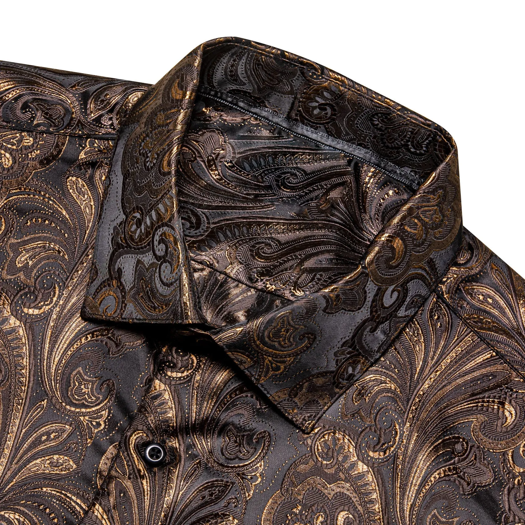 Barry. Wang Brown Floral Shirt Long Sleeve Collar Silk Dress Shirt for Men sold by Barrywang product image thumbnail 2