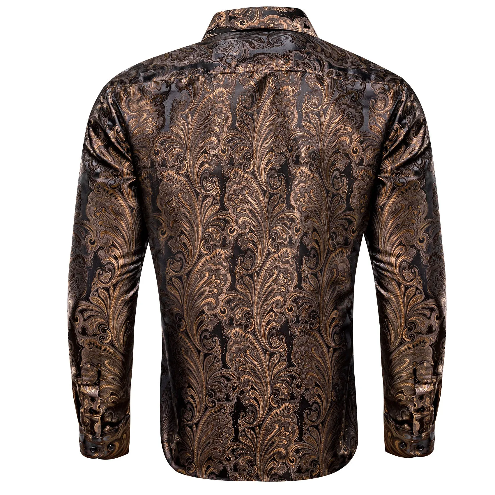 Barry. Wang Brown Floral Shirt Long Sleeve Collar Silk Dress Shirt for Men sold by Barrywang product image thumbnail 4