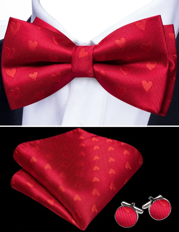Barry. Wang Mens Valentine's Day Wedding Red Heart Design Bowtie Pre-Tied Bowtie Set sold by Barrywang
