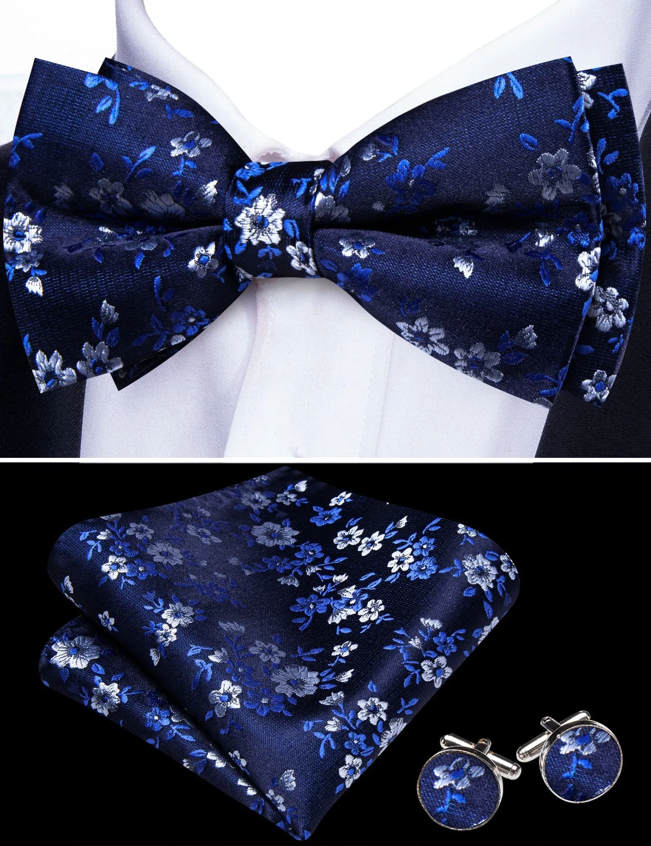 Barry. Wang Mens Pre-Tied Bowtie Green Yellow Floral Wedding Silk Bowtie Set sold by Barrywang product image thumbnail 4